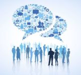 Silhouettes Of Business People and Giant Speech